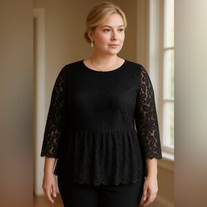 Lane Bryant Outlet Black Lace Peplum
Popover Top | Fits 14/16 | 1X